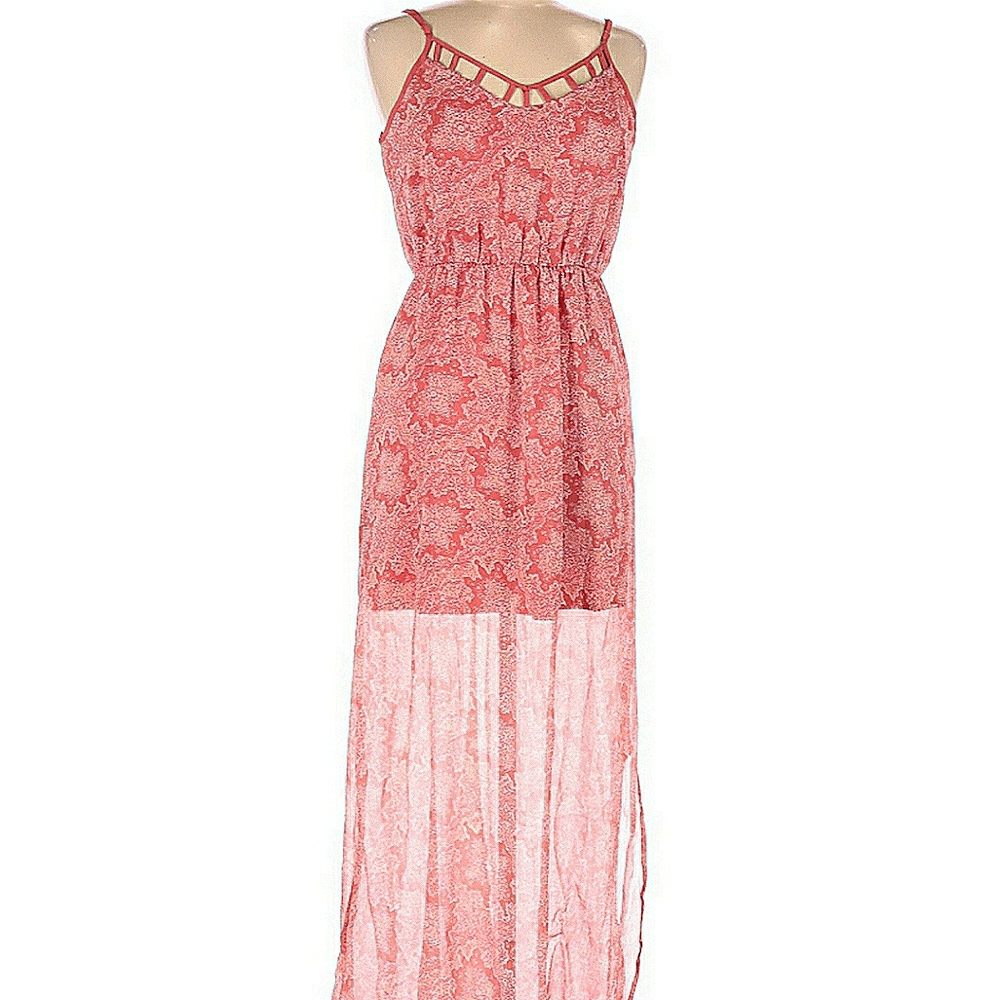 Sun & Shadow Gorgeous Pink/Red Print Long Maxi Dress